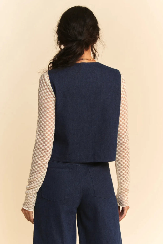 Davi & Dani Lace Patch Open Front Denim Vest-Vest-Trendsi-[option4]-[option5]-[option6]-[option7]-[option8]-Shop-Boutique-Clothing-for-Women-Online