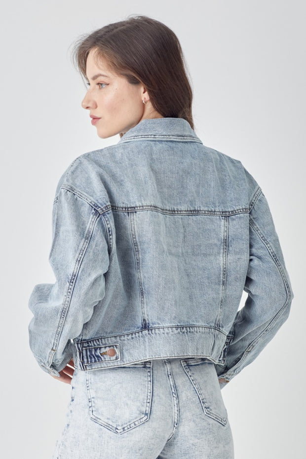 RISEN Button Down Cropped Denim Jacket-Trendsi-[option4]-[option5]-[option6]-[option7]-[option8]-Shop-Boutique-Clothing-for-Women-Online
