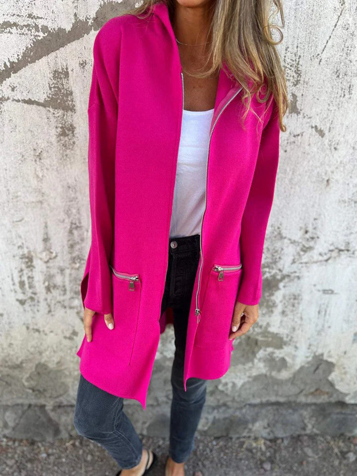 Zip Up Drop Shoulder Longline Hooded Jacket-Trendsi-Hot Pink-S-[option4]-[option5]-[option6]-[option7]-[option8]-Shop-Boutique-Clothing-for-Women-Online