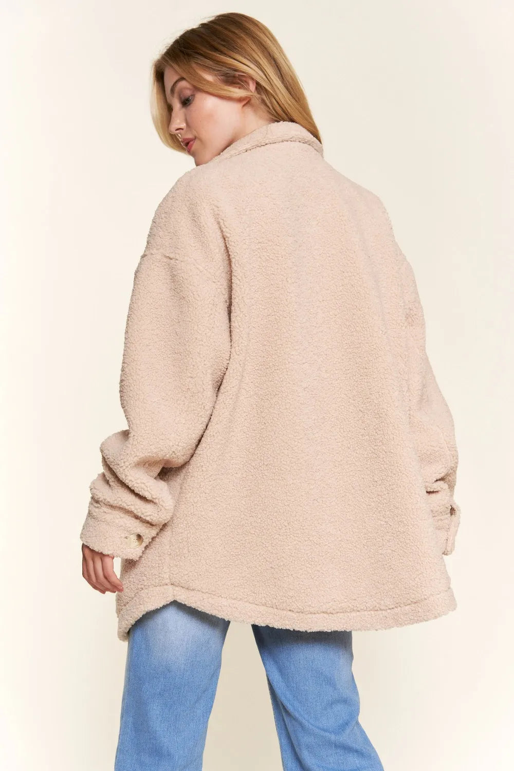 And The Why Teddy Sherpa Button Down Curved Hem Shacket-Womens Outerwear/Shacket-Trendsi-[option4]-[option5]-[option6]-[option7]-[option8]-Shop-Boutique-Clothing-for-Women-Online
