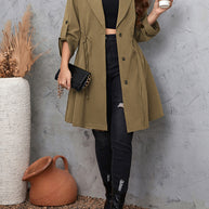 Honey Plus Size Lapel Collar Drawstring Roll-Tab Sleeve Trench Coat-Coats & Jackets-Trendsi-[option4]-[option5]-[option6]-[option7]-[option8]-Shop-Boutique-Clothing-for-Women-Online