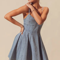 SO ME A Line Fit and Flare Denim Mini Dress-Dresses-Trendsi-[option4]-[option5]-[option6]-[option7]-[option8]-Shop-Boutique-Clothing-for-Women-Online