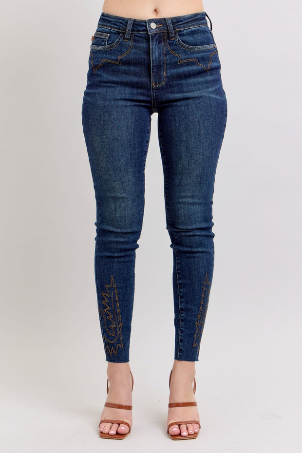 Judy Blue Embroidered High Rise Skinny Jeans-Trendsi-Dark-3(26)-[option4]-[option5]-[option6]-[option7]-[option8]-Shop-Boutique-Clothing-for-Women-Online
