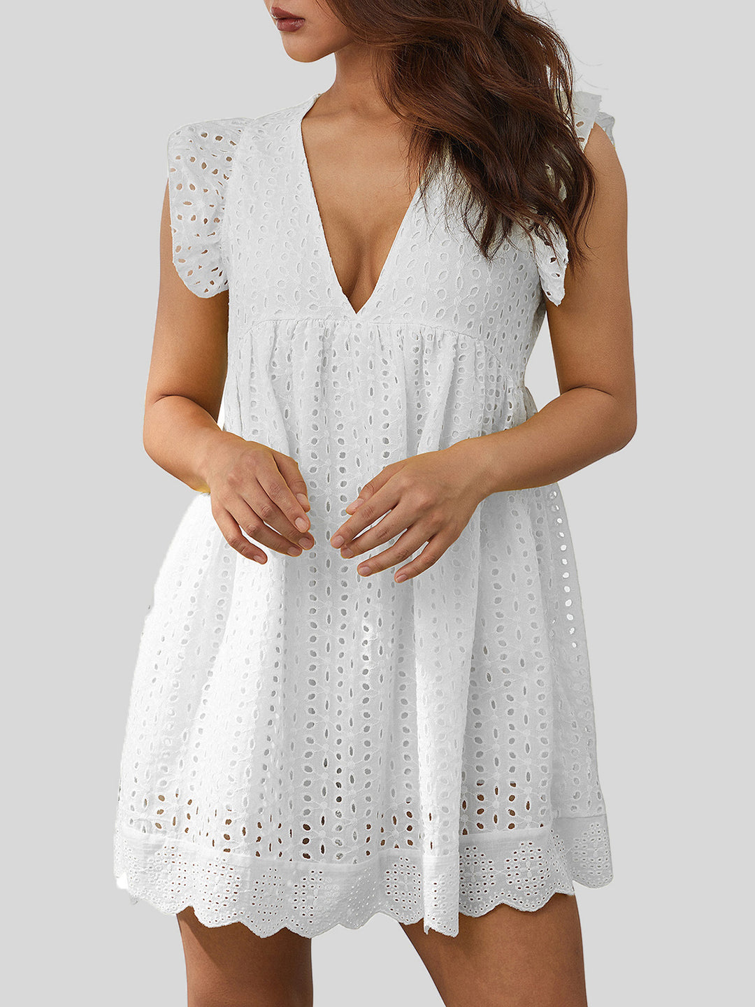 Ruffled Eyelet Cap Sleeve Mini Dress-Trendsi-[option4]-[option5]-[option6]-[option7]-[option8]-Shop-Boutique-Clothing-for-Women-Online