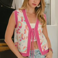 BiBi Leopard Sweater Vest With Front Tie and Scallop Detail-Trendsi-[option4]-[option5]-[option6]-[option7]-[option8]-Shop-Boutique-Clothing-for-Women-Online
