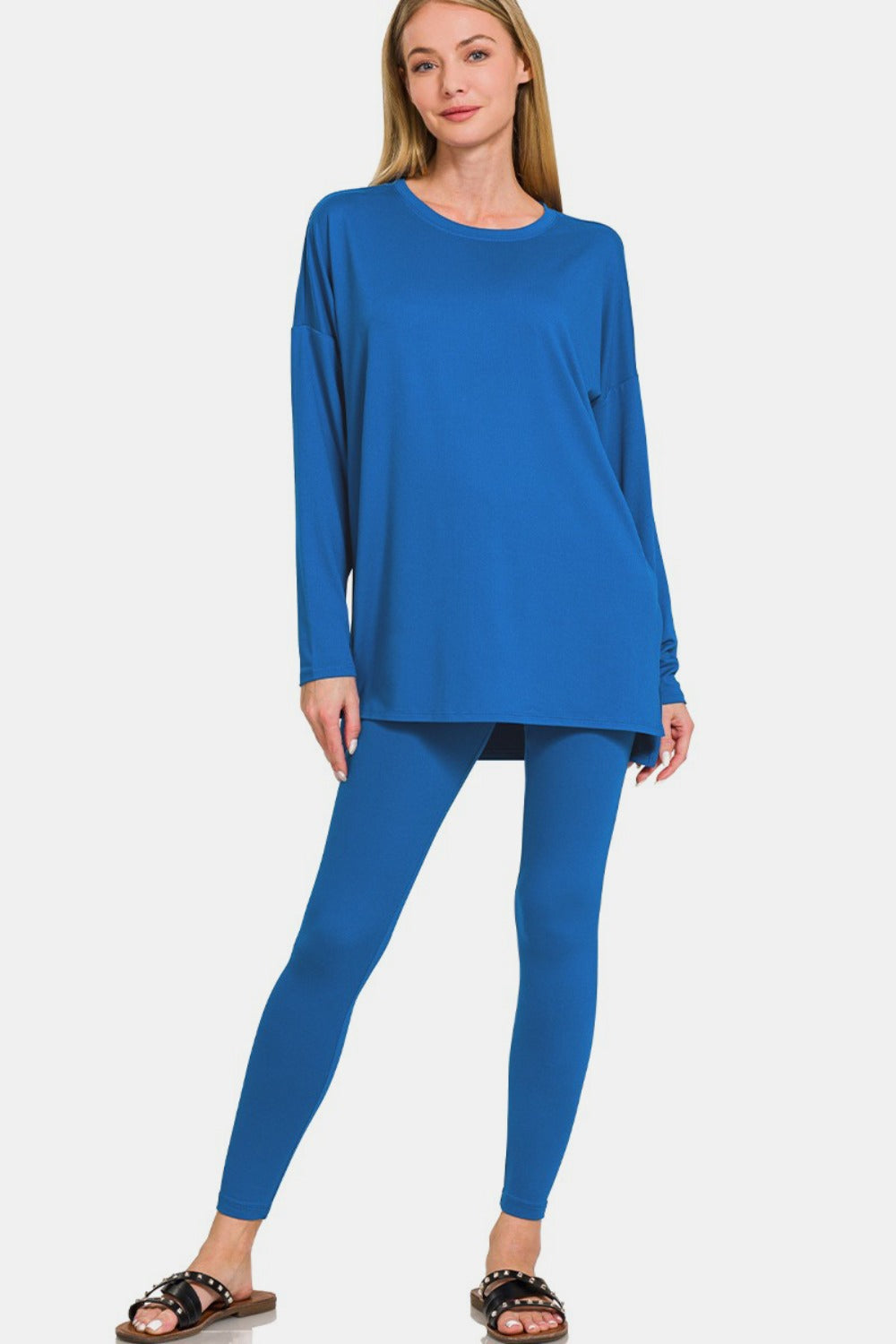 Zenana Brushed Microfiber Top and Leggings Lounge Set-Trendsi-Classic Blue-S-[option4]-[option5]-[option6]-[option7]-[option8]-Shop-Boutique-Clothing-for-Women-Online