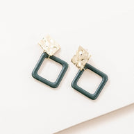 Leatherette and Metal Drop Earrings | Dark Green-Lovoda-[option4]-[option5]-[option6]-[option7]-[option8]-Shop-Boutique-Clothing-for-Women-Online