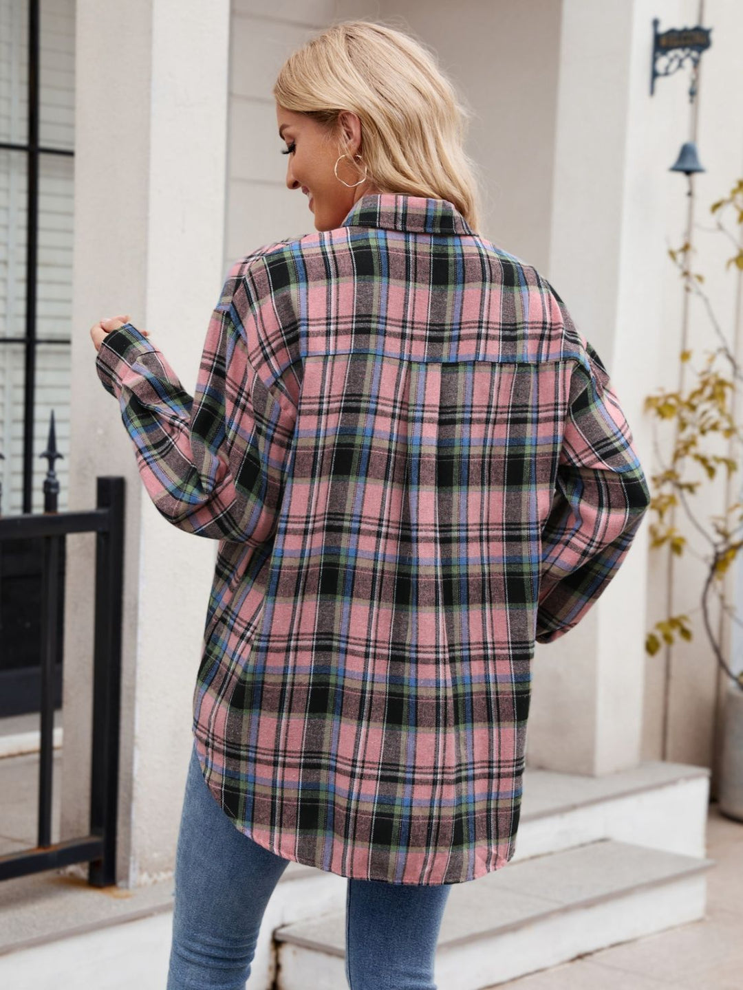 Mandy Pocketed Plaid Collared Neck Long Sleeve Shirt-Trendsi-[option4]-[option5]-[option6]-[option7]-[option8]-Shop-Boutique-Clothing-for-Women-Online