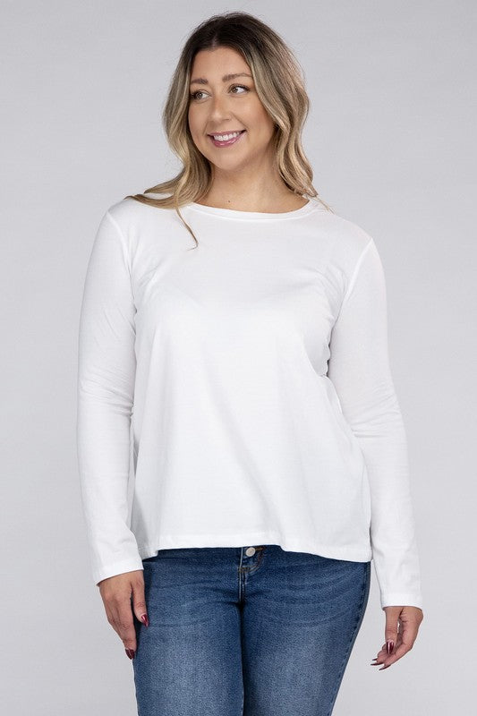Zenana Plus Cotton Crew Neck Long Sleeve T-Shirt-ZENANA-[option4]-[option5]-[option6]-[option7]-[option8]-Shop-Boutique-Clothing-for-Women-Online