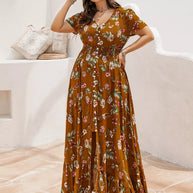 Plus Size Floral V-Neck Short Sleeve Dress-Dresses-Trendsi-[option4]-[option5]-[option6]-[option7]-[option8]-Shop-Boutique-Clothing-for-Women-Online