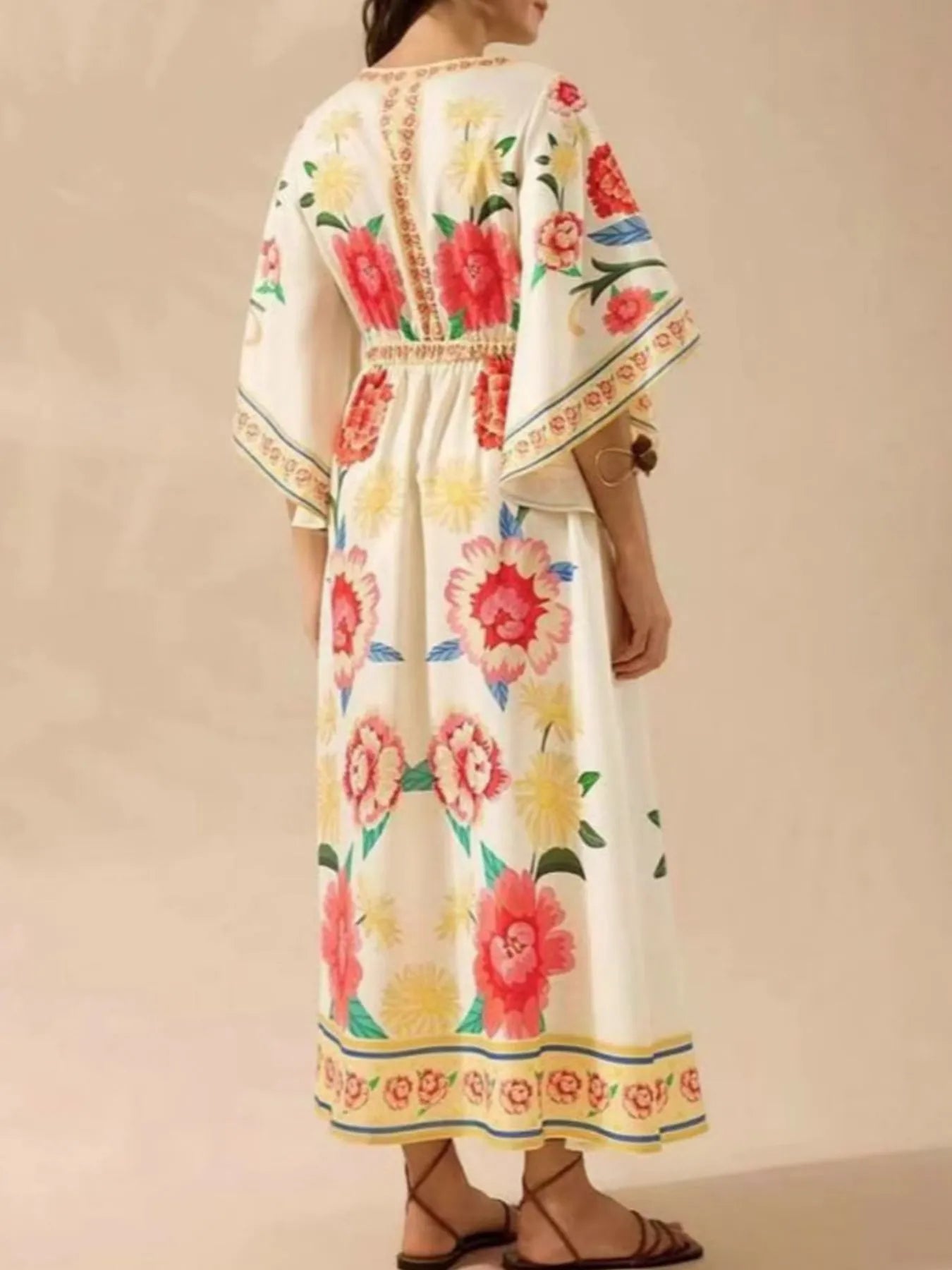 Palm Print V-Neck Midi Dress-Dresses-Trendsi-[option4]-[option5]-[option6]-[option7]-[option8]-Shop-Boutique-Clothing-for-Women-Online