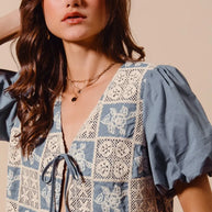 SO ME Crochet Lace Tie Front V Neck Blouse Top-Blouses-Trendsi-[option4]-[option5]-[option6]-[option7]-[option8]-Shop-Boutique-Clothing-for-Women-Online