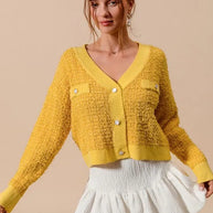 SO ME Frayed Tweed Knit Buttoned Front Cardigan-Cardigan-Trendsi-[option4]-[option5]-[option6]-[option7]-[option8]-Shop-Boutique-Clothing-for-Women-Online