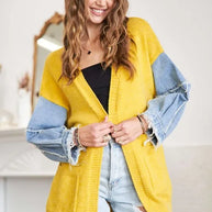 ADORA Full Size Frayed Denim Sleeve Sweater Cardigan-Coats & Jackets-Trendsi-[option4]-[option5]-[option6]-[option7]-[option8]-Shop-Boutique-Clothing-for-Women-Online
