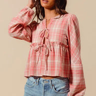 SO ME Front Tie Checkered Plaid Blouse-Blouses-Trendsi-[option4]-[option5]-[option6]-[option7]-[option8]-Shop-Boutique-Clothing-for-Women-Online