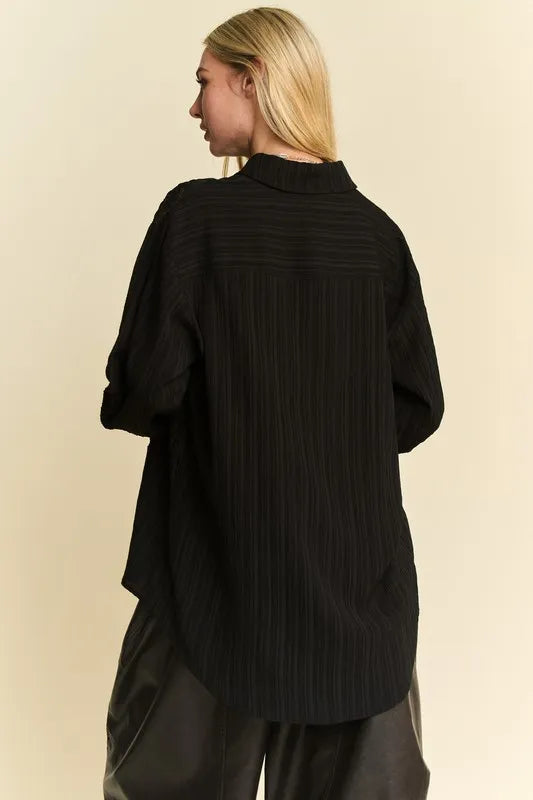 Davi & Dani Crinkled Jacquard Button Down Shirt-Blouses-Trendsi-[option4]-[option5]-[option6]-[option7]-[option8]-Shop-Boutique-Clothing-for-Women-Online