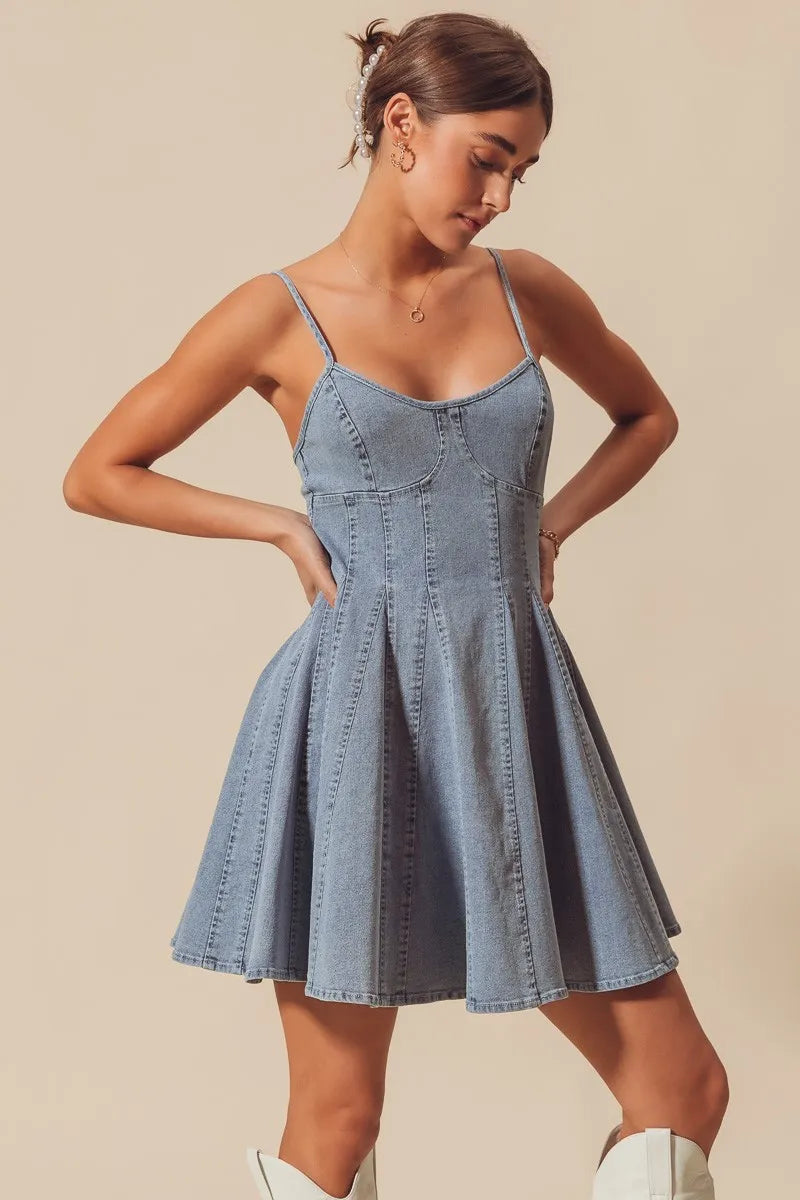 SO ME A Line Fit and Flare Denim Mini Dress-Dresses-Trendsi-[option4]-[option5]-[option6]-[option7]-[option8]-Shop-Boutique-Clothing-for-Women-Online
