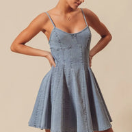 SO ME A Line Fit and Flare Denim Mini Dress-Dresses-Trendsi-[option4]-[option5]-[option6]-[option7]-[option8]-Shop-Boutique-Clothing-for-Women-Online