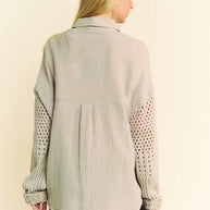 Davi & Dani Crochet Sleeve Crinkled Texture Shirt-Blouses-Trendsi-[option4]-[option5]-[option6]-[option7]-[option8]-Shop-Boutique-Clothing-for-Women-Online