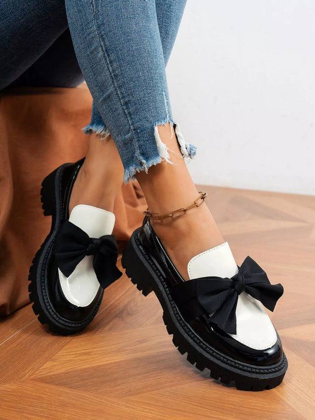 Bow Round Toe Block Heels Loafers-Shoes-Trendsi-[option4]-[option5]-[option6]-[option7]-[option8]-Shop-Boutique-Clothing-for-Women-Online