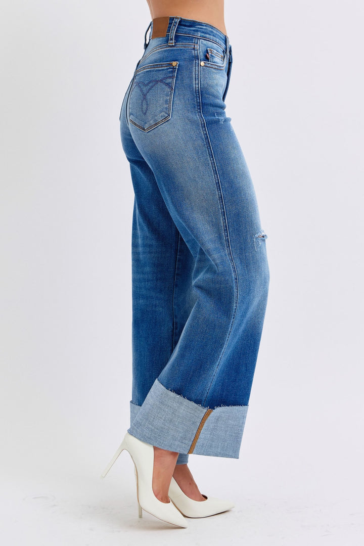 Judy Blue Distressed High Waist Wide Leg Jeans-Trendsi-[option4]-[option5]-[option6]-[option7]-[option8]-Shop-Boutique-Clothing-for-Women-Online