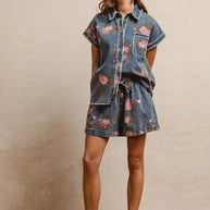 BiBi Floral Printed Denim Short Pants With Pocket-Shorts-Trendsi-[option4]-[option5]-[option6]-[option7]-[option8]-Shop-Boutique-Clothing-for-Women-Online