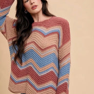 Annie Wear Multi Color Zig-Zag Round Neck Sweater-Sweaters-Trendsi-[option4]-[option5]-[option6]-[option7]-[option8]-Shop-Boutique-Clothing-for-Women-Online
