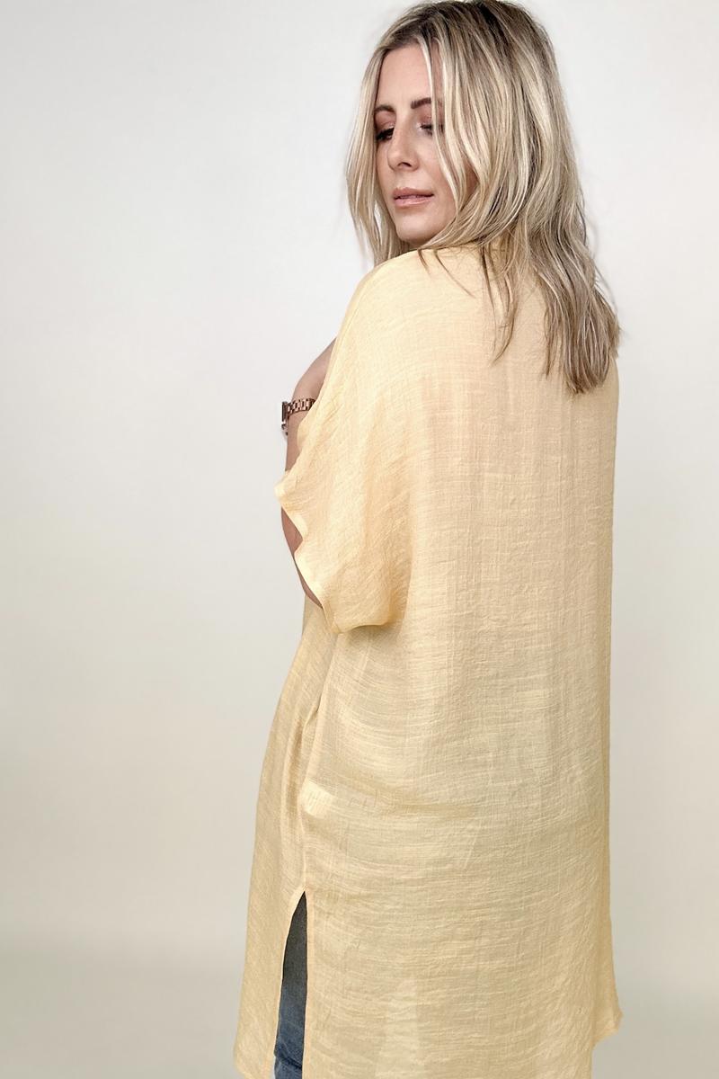 Gigio Solid Button Down Loose Fit Gauzy Tunic-Blouses-Kiwidrop-[option4]-[option5]-[option6]-[option7]-[option8]-Shop-Boutique-Clothing-for-Women-Online