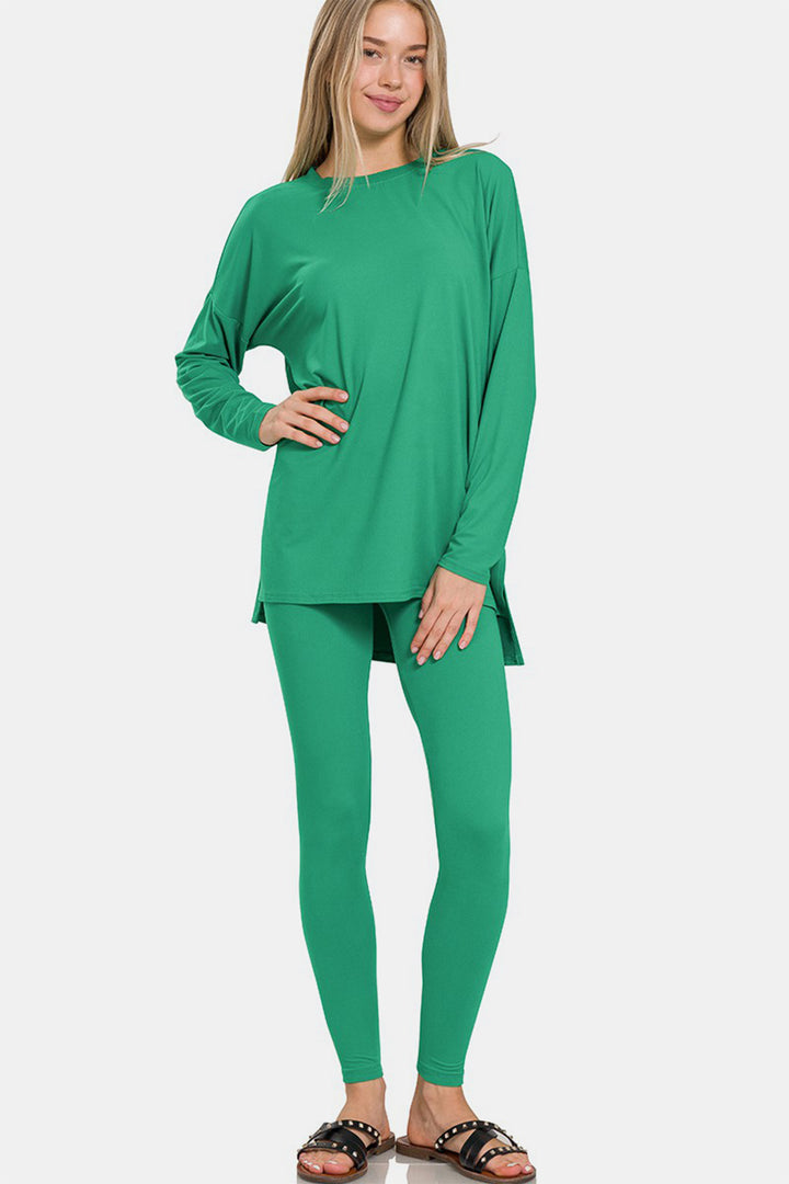 Zenana Brushed Microfiber Top and Leggings Lounge Set-Trendsi-K Green-S-[option4]-[option5]-[option6]-[option7]-[option8]-Shop-Boutique-Clothing-for-Women-Online