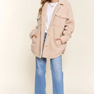 And The Why Teddy Sherpa Button Down Curved Hem Shacket-Womens Outerwear/Shacket-Trendsi-[option4]-[option5]-[option6]-[option7]-[option8]-Shop-Boutique-Clothing-for-Women-Online