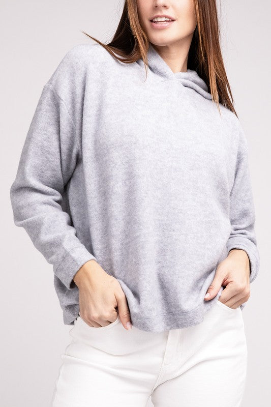 Zenana Hooded Brushed Melange Hacci Sweater-ZENANA-H GREY-S/M-[option4]-[option5]-[option6]-[option7]-[option8]-Shop-Boutique-Clothing-for-Women-Online