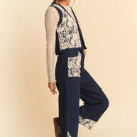 Davi & Dani Lace Patch Open Front Denim Vest-Vest-Trendsi-[option4]-[option5]-[option6]-[option7]-[option8]-Shop-Boutique-Clothing-for-Women-Online