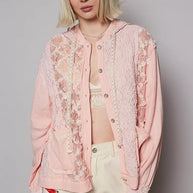 POL Exposed Seam Button Down Hooded Jacket with Lace Detail-Jacket-Trendsi-[option4]-[option5]-[option6]-[option7]-[option8]-Shop-Boutique-Clothing-for-Women-Online
