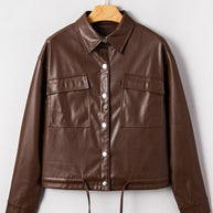 Leather Drawstring Hem Pocketed Jacket-JUNIPER BLVD-[option4]-[option5]-[option6]-[option7]-[option8]-Shop-Boutique-Clothing-for-Women-Online