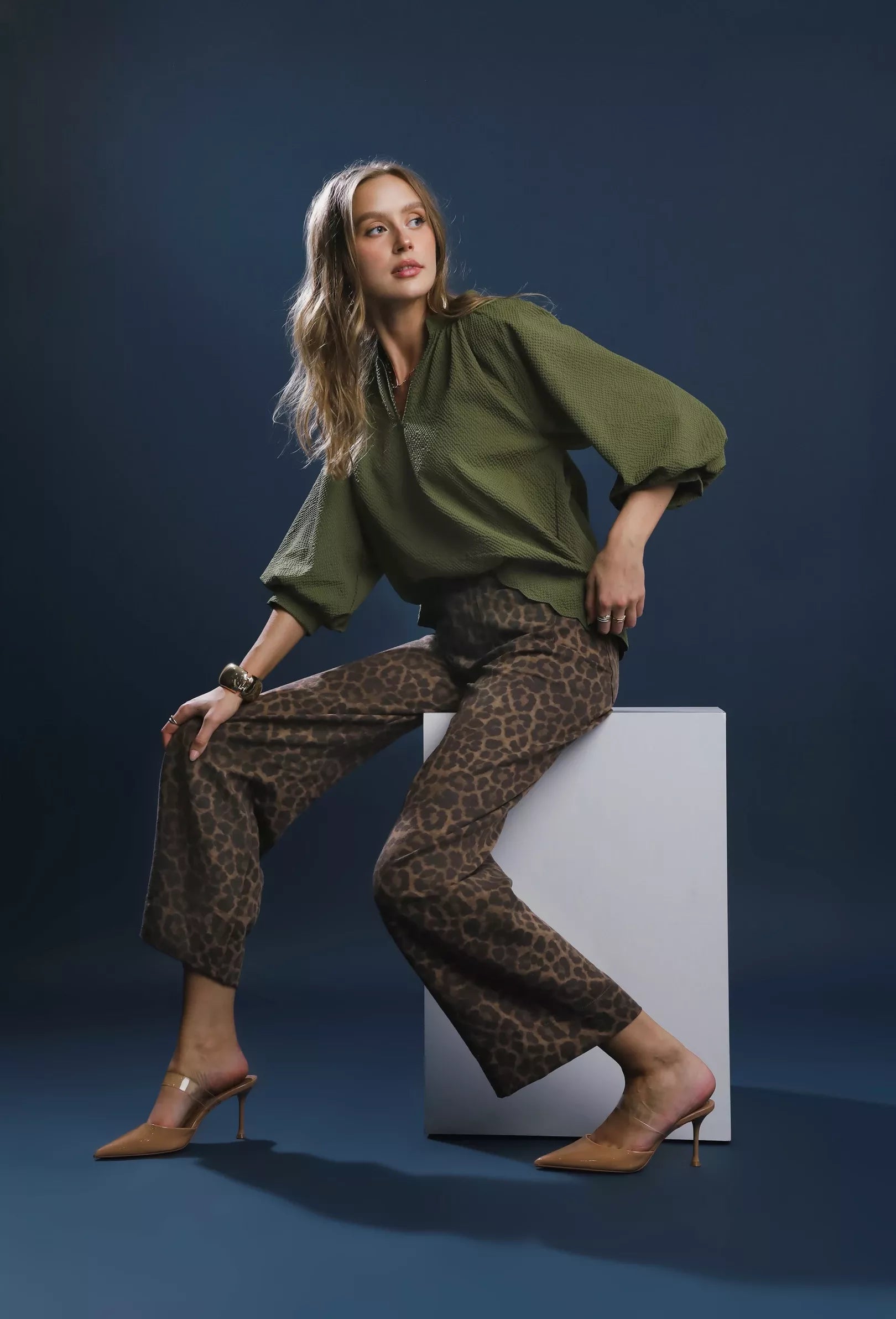 Textured Notched Balloon Sleeve Blouse-Blouses-Trendsi-[option4]-[option5]-[option6]-[option7]-[option8]-Shop-Boutique-Clothing-for-Women-Online