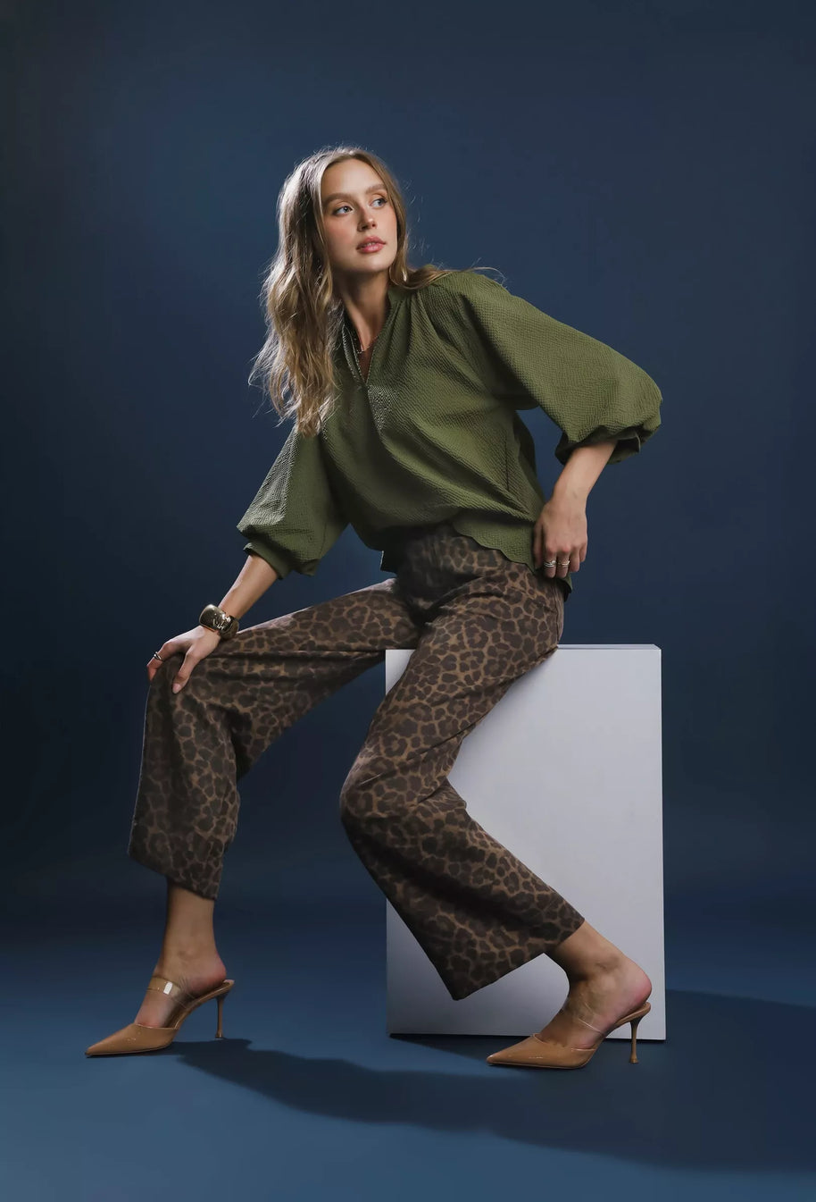 Textured Notched Balloon Sleeve Blouse-Blouses-Trendsi-[option4]-[option5]-[option6]-[option7]-[option8]-Shop-Boutique-Clothing-for-Women-Online