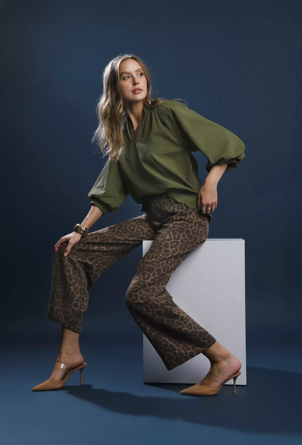 Textured Notched Balloon Sleeve Blouse-Blouses-Trendsi-[option4]-[option5]-[option6]-[option7]-[option8]-Shop-Boutique-Clothing-for-Women-Online