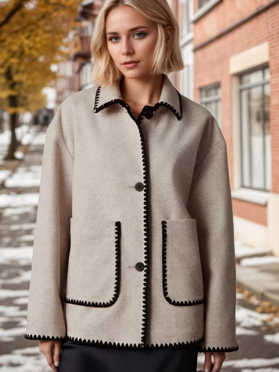 Contrast Trim Drop Shoulder Outerwear-Coats-Trendsi-[option4]-[option5]-[option6]-[option7]-[option8]-Shop-Boutique-Clothing-for-Women-Online