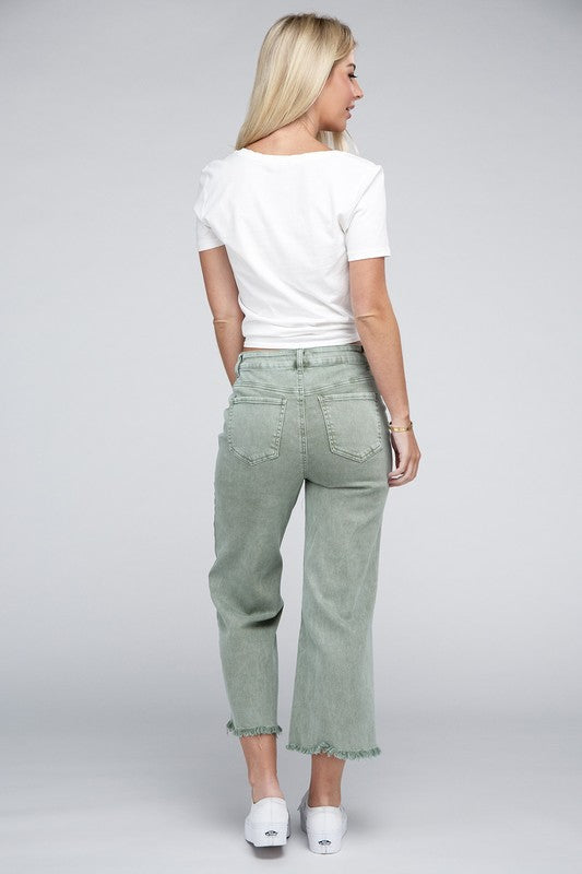 Zenana Acid Washed High Waist Frayed Hem Straight Pants-ZENANA-[option4]-[option5]-[option6]-[option7]-[option8]-Shop-Boutique-Clothing-for-Women-Online