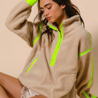 BiBi Contrast Edge Half Zip Up Sherpa Jacket-Jacket-Trendsi-[option4]-[option5]-[option6]-[option7]-[option8]-Shop-Boutique-Clothing-for-Women-Online