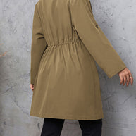 Honey Plus Size Lapel Collar Drawstring Roll-Tab Sleeve Trench Coat-Coats & Jackets-Trendsi-[option4]-[option5]-[option6]-[option7]-[option8]-Shop-Boutique-Clothing-for-Women-Online
