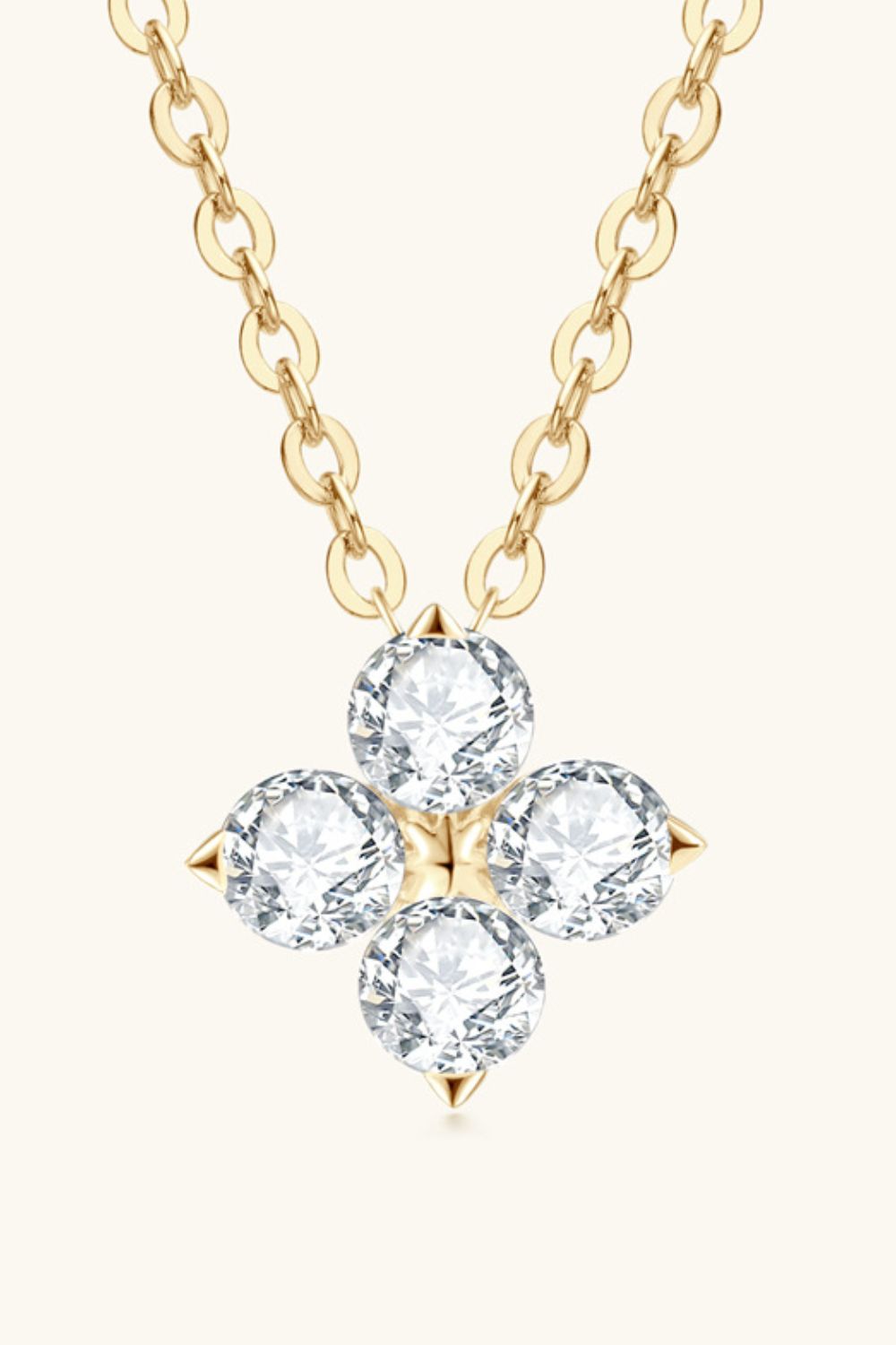 Moissanite Four Leaf Clover Pendant Necklace-Trendsi-Gold-One Size-[option4]-[option5]-[option6]-[option7]-[option8]-Shop-Boutique-Clothing-for-Women-Online