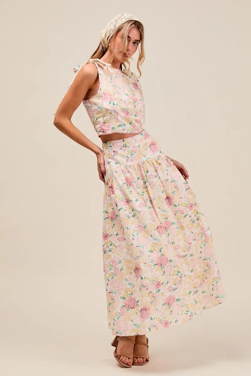 SO ME Floral Printed Woven Shoulder Bow Tie Top and Skirt Set-Dresses-Trendsi-[option4]-[option5]-[option6]-[option7]-[option8]-Shop-Boutique-Clothing-for-Women-Online