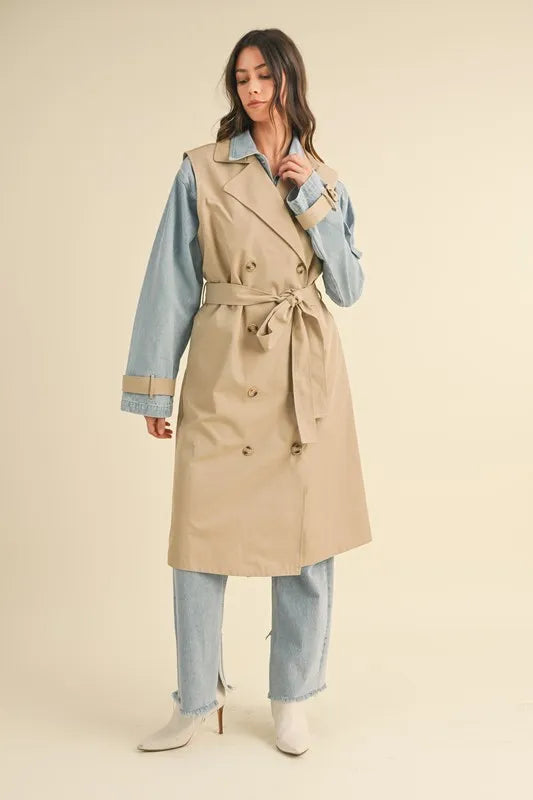 MABLE Layered Look Trench Coat With Denim Jacket-Coats & Jackets-Trendsi-[option4]-[option5]-[option6]-[option7]-[option8]-Shop-Boutique-Clothing-for-Women-Online