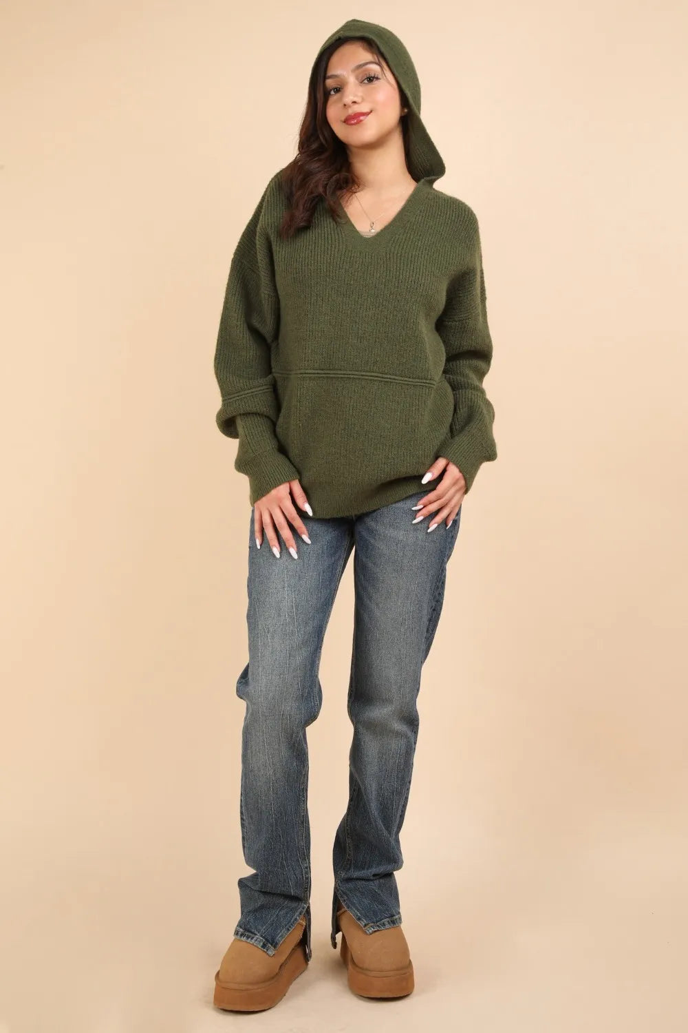 VERY J Seam Detail Drop Shoulder Hooded Sweater-sweater-Trendsi-[option4]-[option5]-[option6]-[option7]-[option8]-Shop-Boutique-Clothing-for-Women-Online