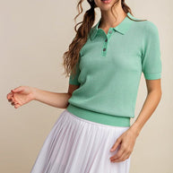 Soft Thermal Texture Two Colors Thread Polo Shirt Sweater in Sage-Womens-Ave Shops-[option4]-[option5]-[option6]-[option7]-[option8]-Shop-Boutique-Clothing-for-Women-Online
