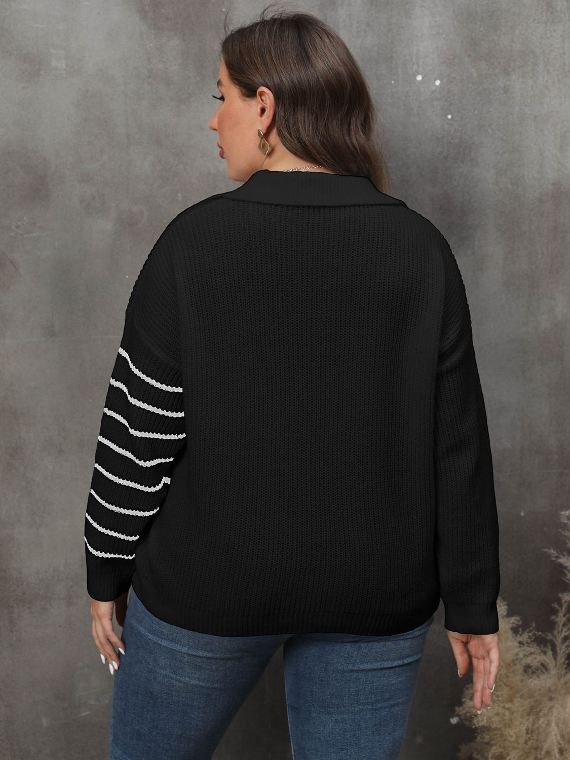 Plus Size Striped V-Neck Sweater-Sweaters-Trendsi-[option4]-[option5]-[option6]-[option7]-[option8]-Shop-Boutique-Clothing-for-Women-Online