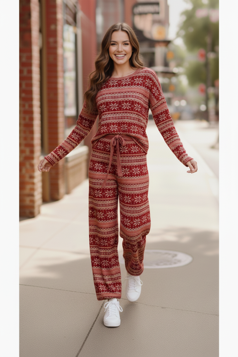 Red Holiday Fair Isle Set-Haptics-[option4]-[option5]-[option6]-[option7]-[option8]-Shop-Boutique-Clothing-for-Women-Online