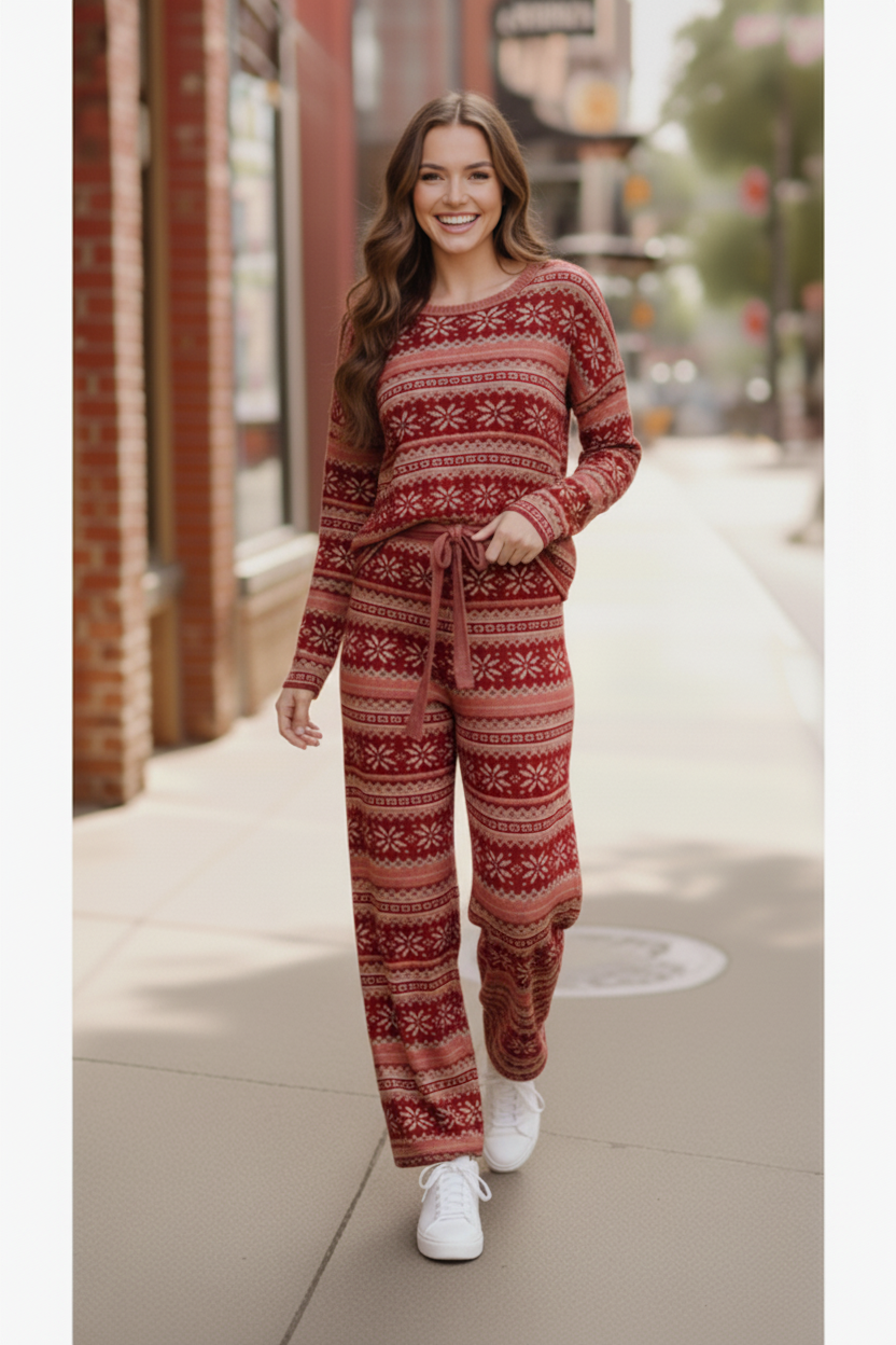 Red Holiday Fair Isle Set-Haptics-[option4]-[option5]-[option6]-[option7]-[option8]-Shop-Boutique-Clothing-for-Women-Online