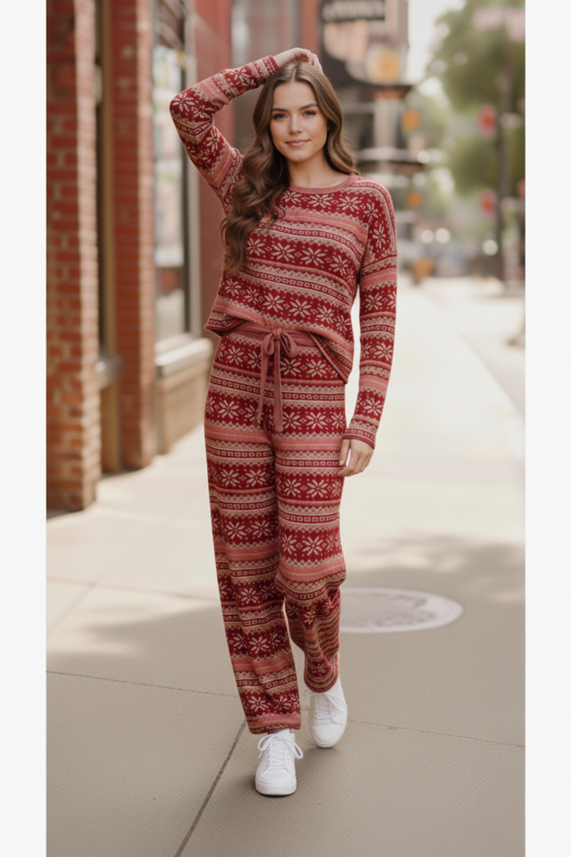Red Holiday Fair Isle Set-Haptics-[option4]-[option5]-[option6]-[option7]-[option8]-Shop-Boutique-Clothing-for-Women-Online
